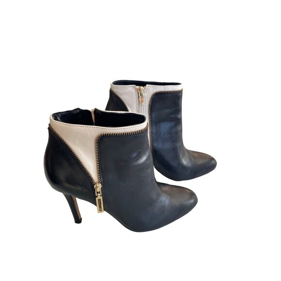 Banana Republic Women’s Leather Stiletto Heel Ankle Booties Black & Cream Size 6 - Picture 1 of 7